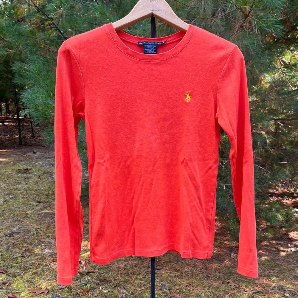 Y2K Ralph Lauren Sport Knit Long-Sleeved Top / Sweater Cotton Orange Colorful